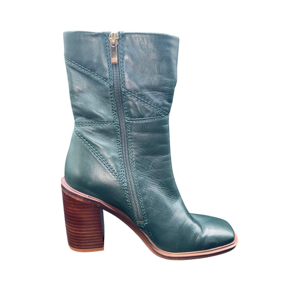 Franco Sarto Stevie Green Leather Ankle Boots Block Heel Size 5.5 - Picture 7 of 12
